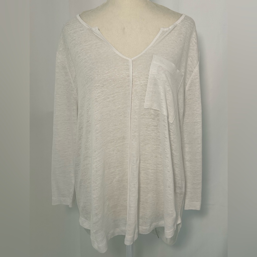 BORDEAUX Linen Long-Sleeve High-Low Top
